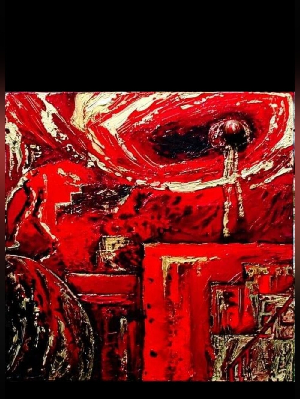 Original Abstract Red and Gold Texture Painting